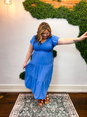 Main Street Moment Smocked Tiered Dress in Dusty Blue