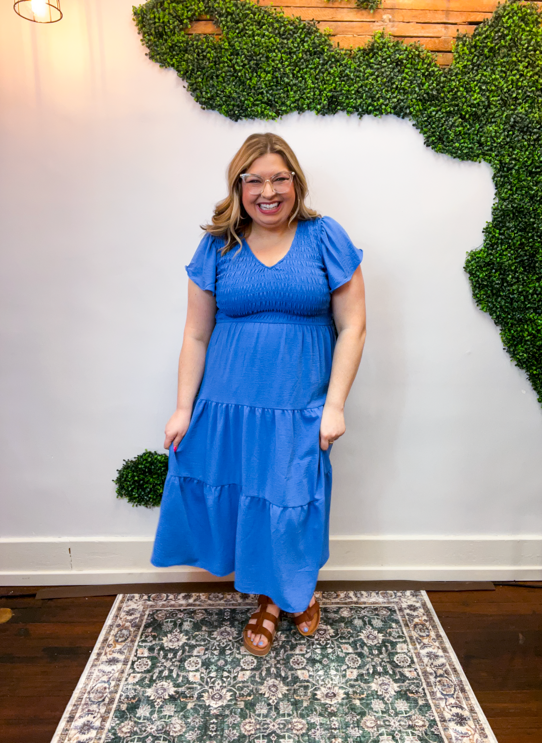 Main Street Moment Smocked Tiered Dress in Dusty Blue