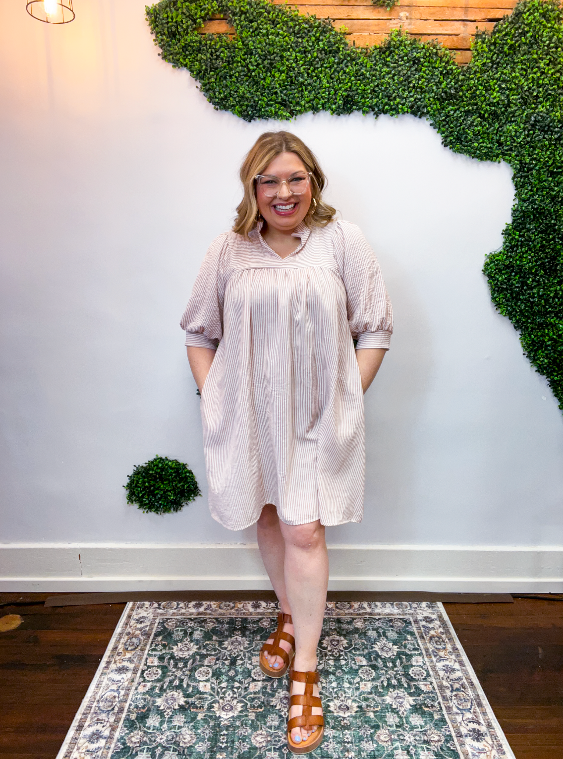 Pretty Please Pinstripe Dress in Mauve