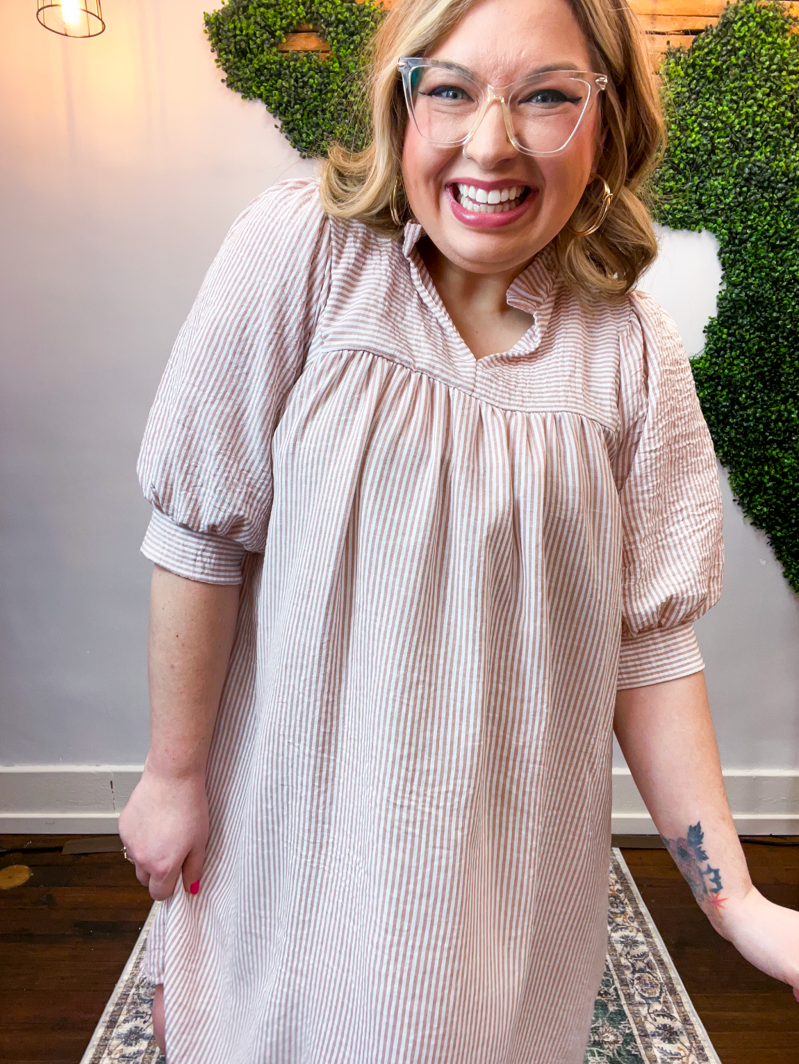 Pretty Please Pinstripe Dress in Mauve