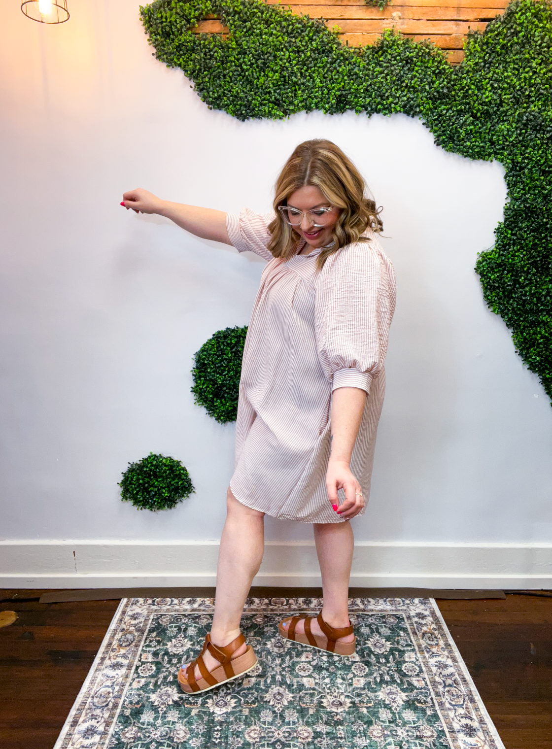 Pretty Please Pinstripe Dress in Mauve