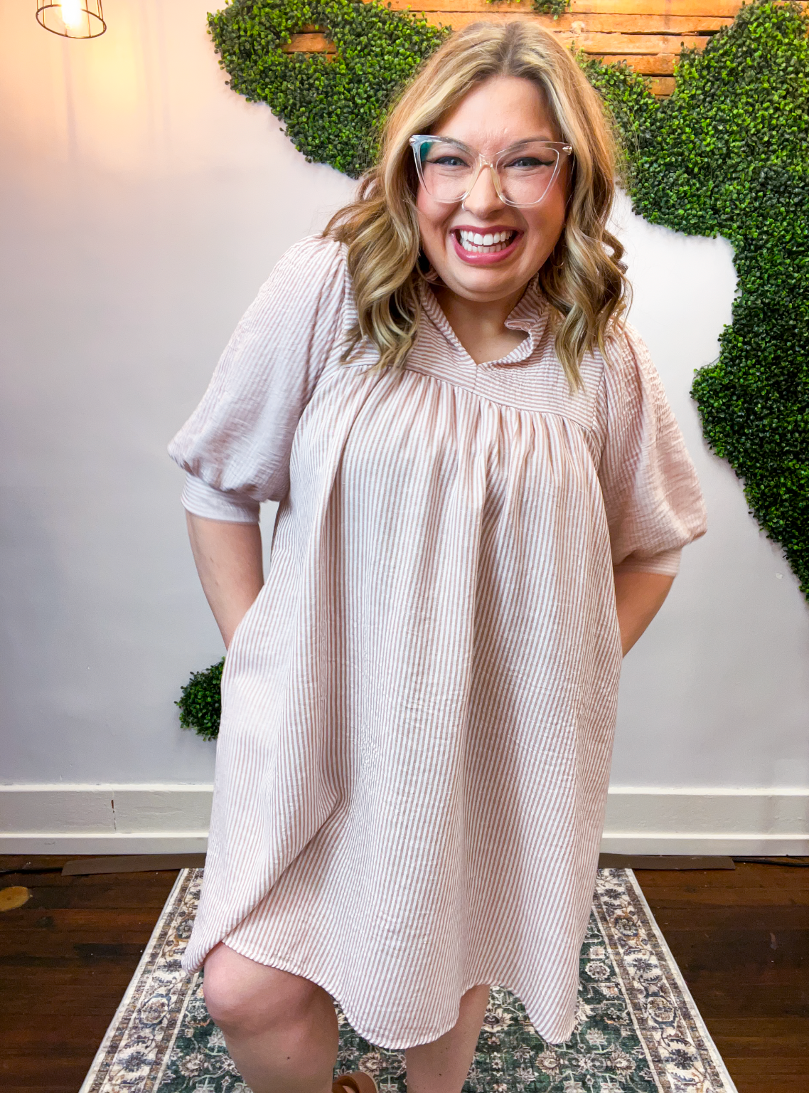 Pretty Please Pinstripe Dress in Mauve