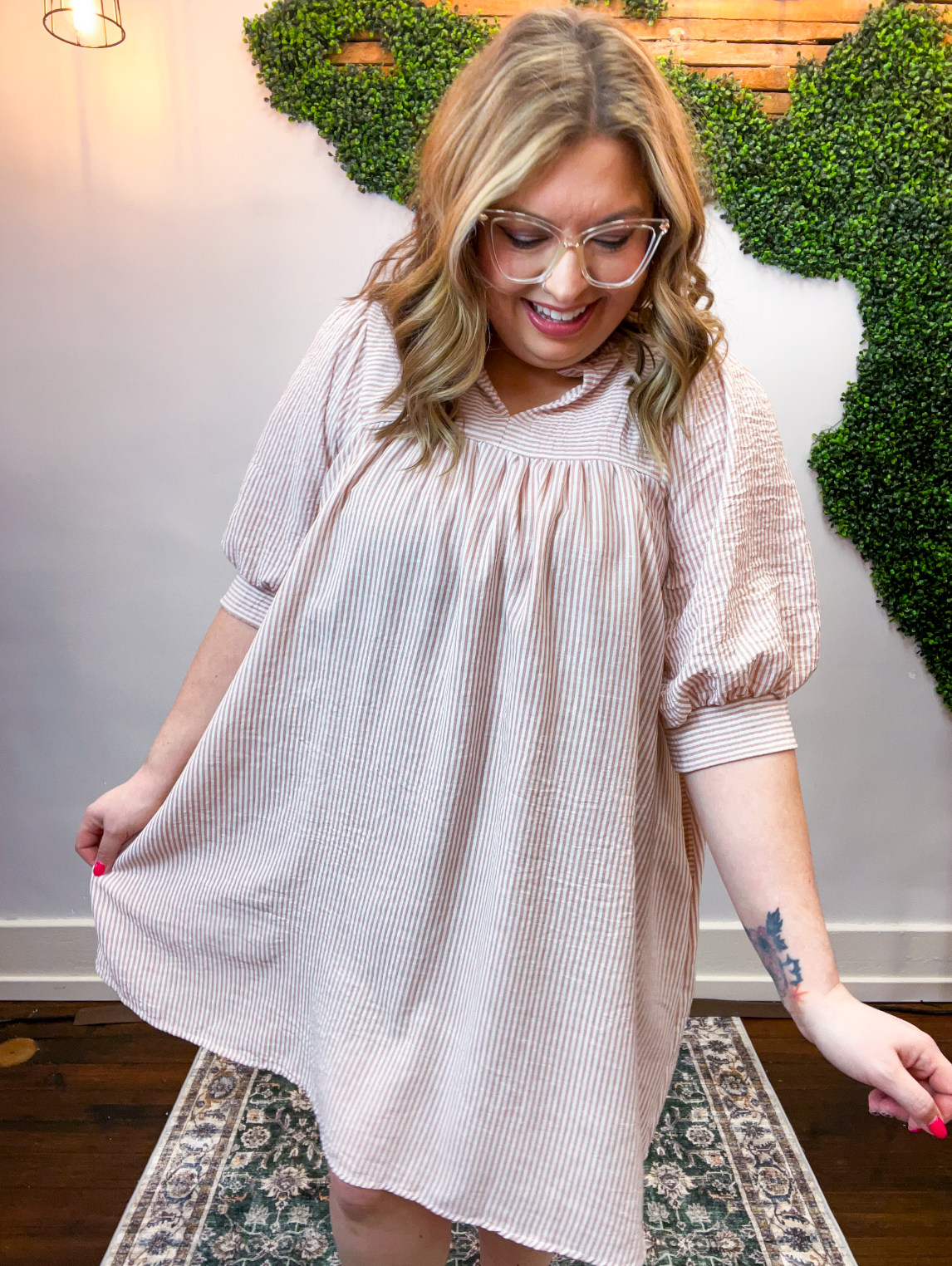 Pretty Please Pinstripe Dress in Mauve