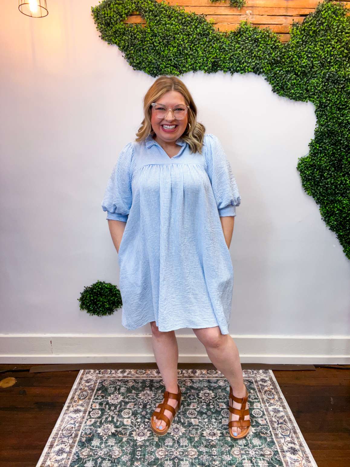 Pretty Please Pinstripe Dress in Blue