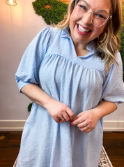 Pretty Please Pinstripe Dress in Blue