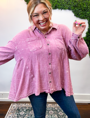 Rosey Days Gauze Button Down by Easel