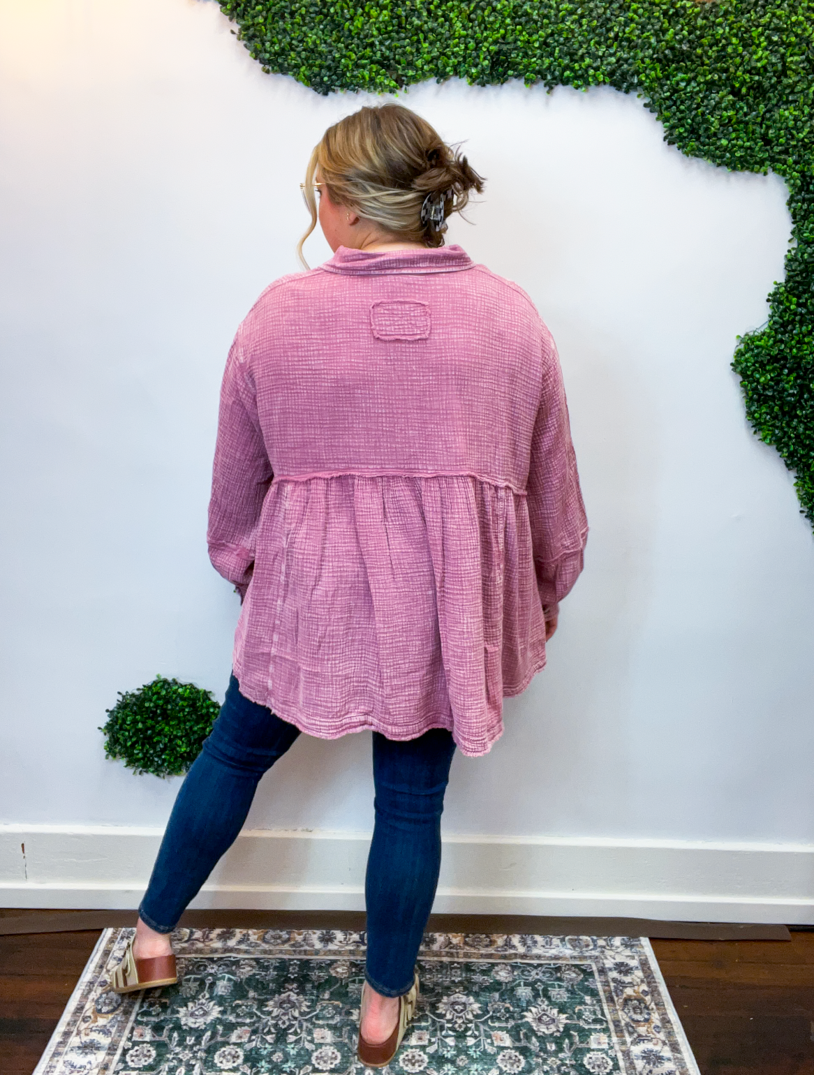 Rosey Days Gauze Button Down by Easel