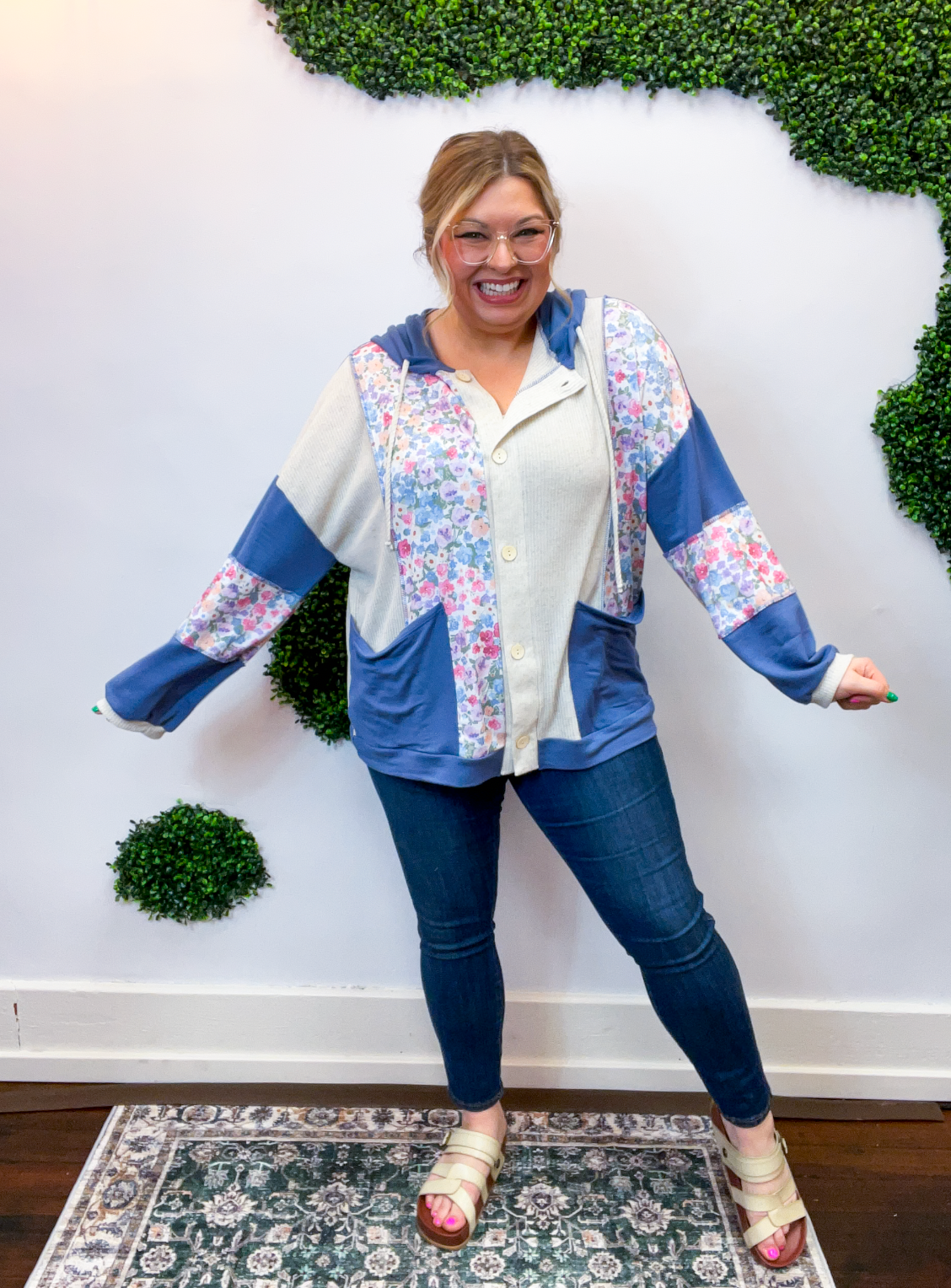 Petal Patch Hoodie Shacket in Navy