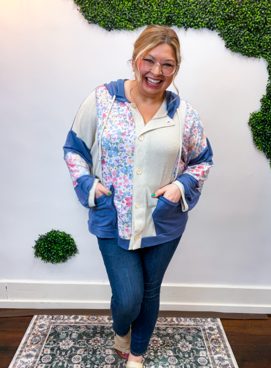 Petal Patch Hoodie Shacket in Navy