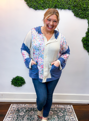 Petal Patch Hoodie Shacket in Navy