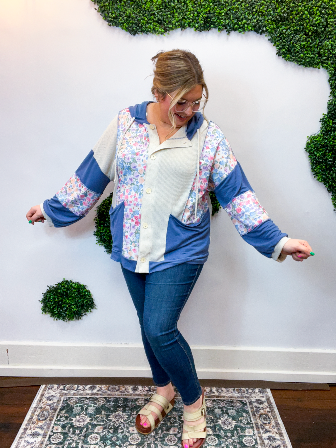 Petal Patch Hoodie Shacket in Navy