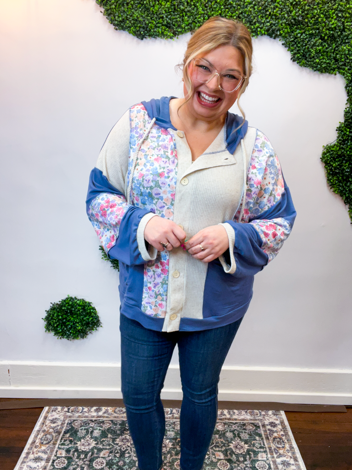 Petal Patch Hoodie Shacket in Navy