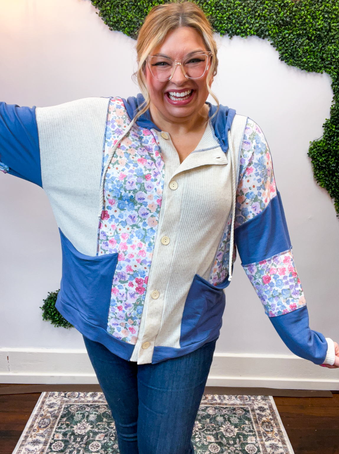 Petal Patch Hoodie Shacket in Navy