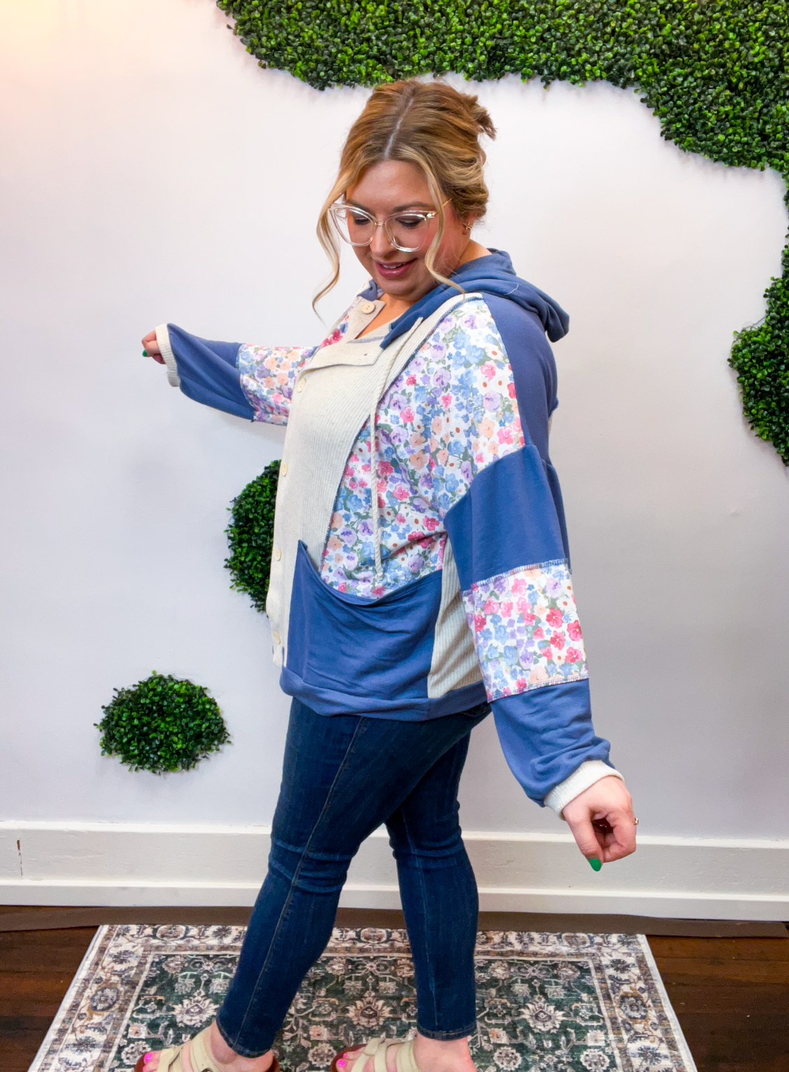 Petal Patch Hoodie Shacket in Navy