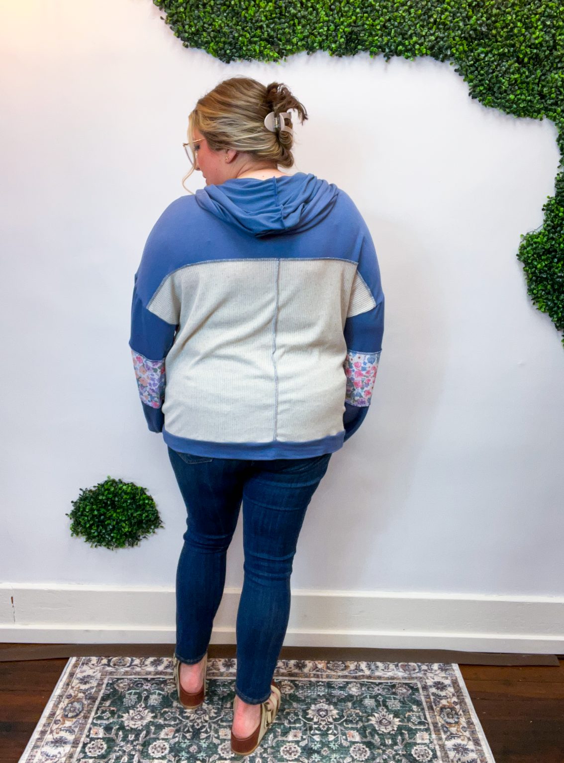 Petal Patch Hoodie Shacket in Navy
