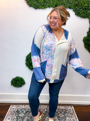 Petal Patch Hoodie Shacket in Navy