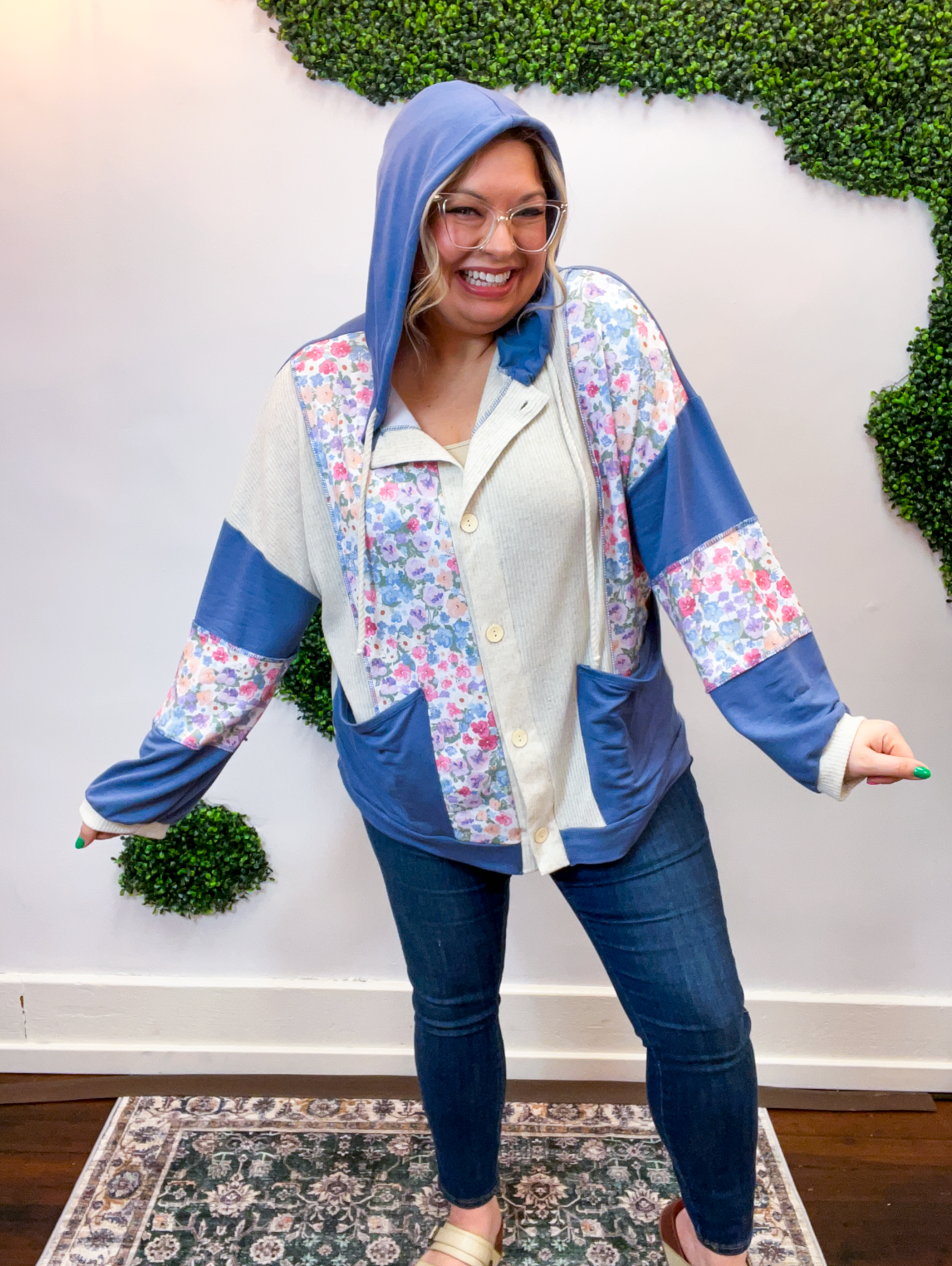 Petal Patch Hoodie Shacket in Navy