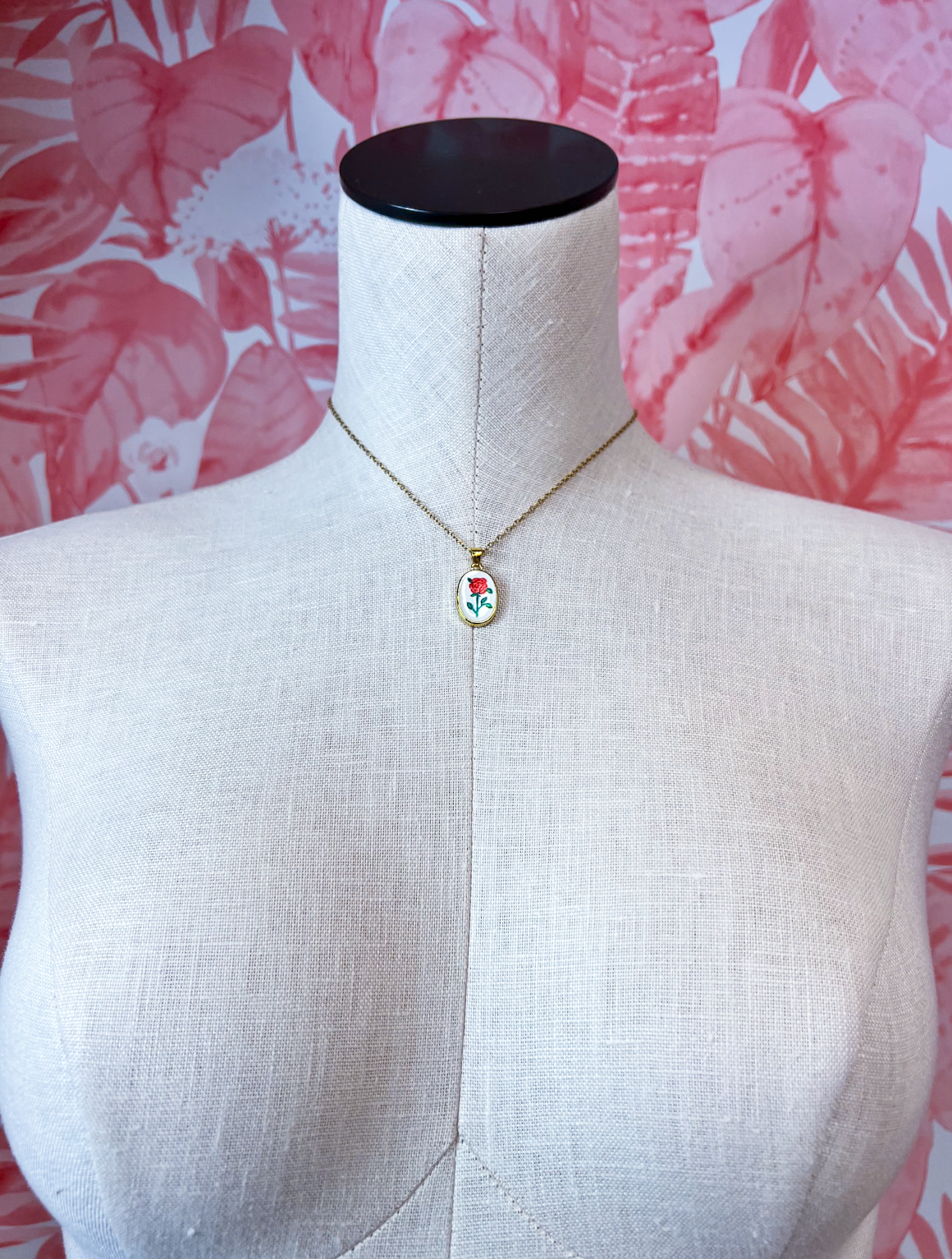 Stainless Steel Tarnish Free Handmade Ceramic Necklace - Rose  *Final Sale*