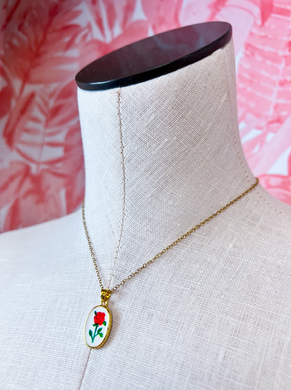 Stainless Steel Tarnish Free Handmade Ceramic Necklace - Rose  *Final Sale*