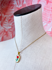 Stainless Steel Tarnish Free Handmade Ceramic Necklace - Rose  *Final Sale*