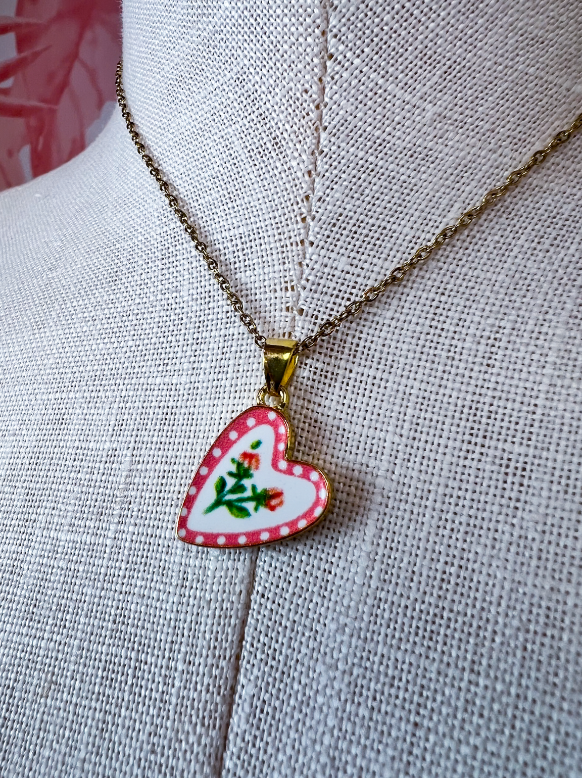 Stainless Steel Tarnish Free Handmade Ceramic Necklace - Heart  *Final Sale*