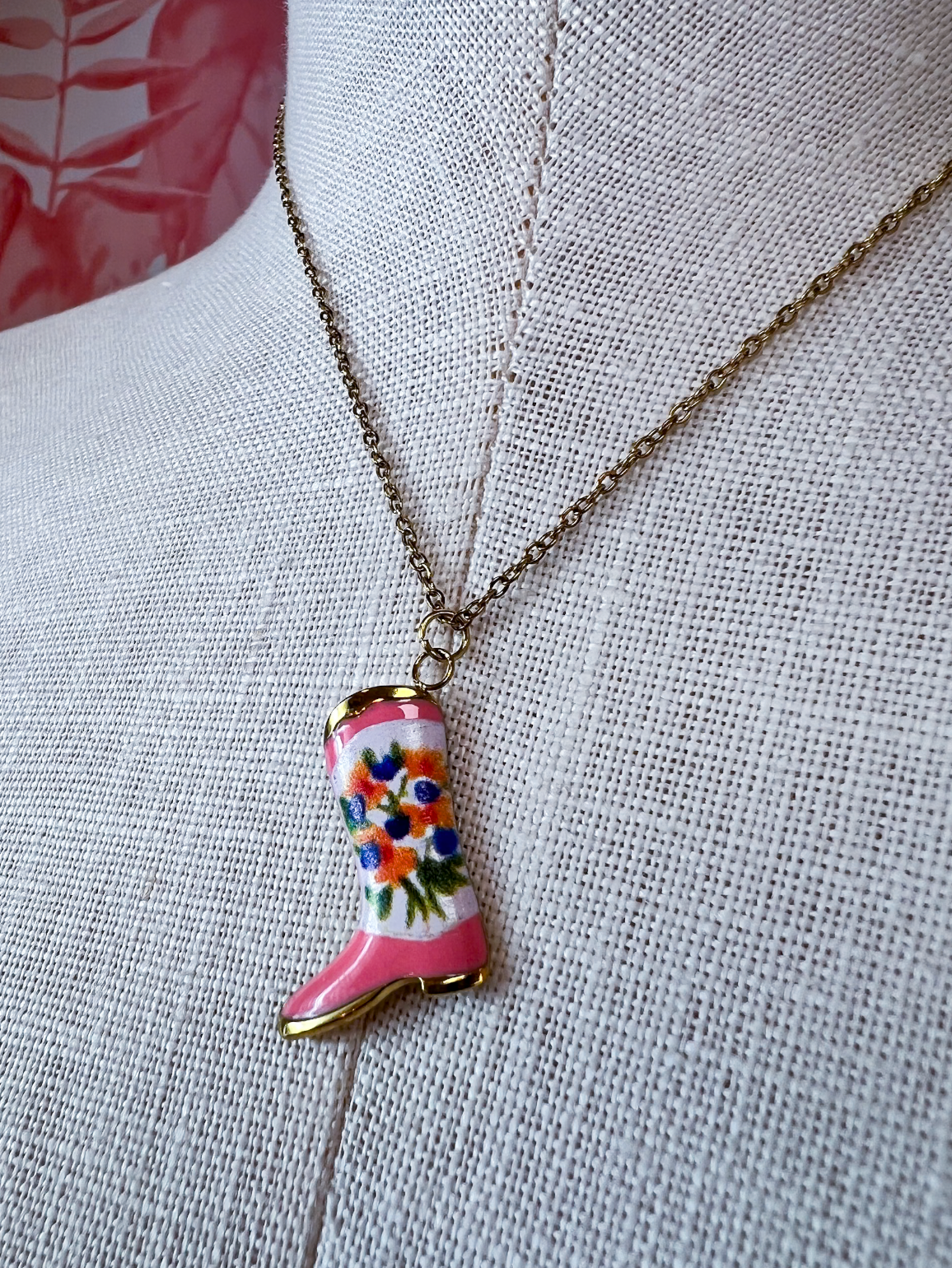 Stainless Steel Tarnish Free Handmade Ceramic Necklace - Boot *Final Sale*