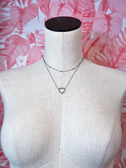 Stainless Steel Tarnish Free Multi-Layer Rhinestone Heart Charm Necklace in Silver *Final Sale*
