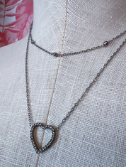 Stainless Steel Tarnish Free Multi-Layer Rhinestone Heart Charm Necklace in Silver *Final Sale*