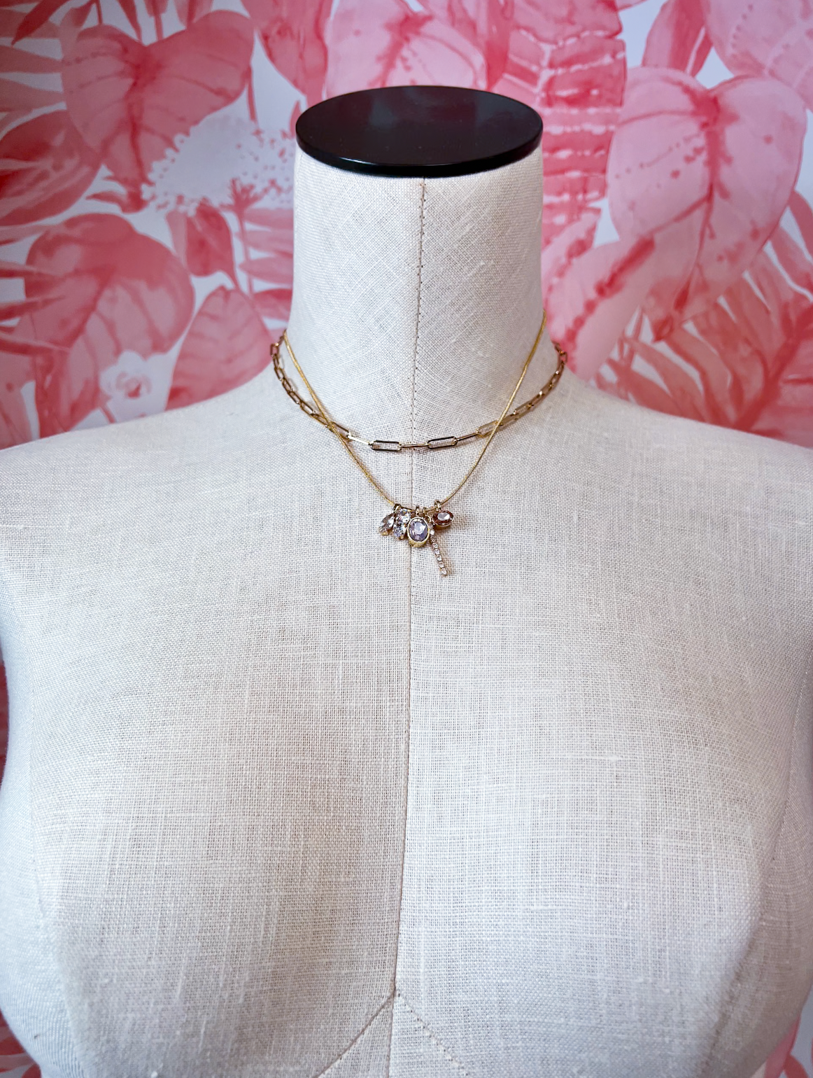 Crystal Cluster Charm Double-Layer Necklace *Final Sale*