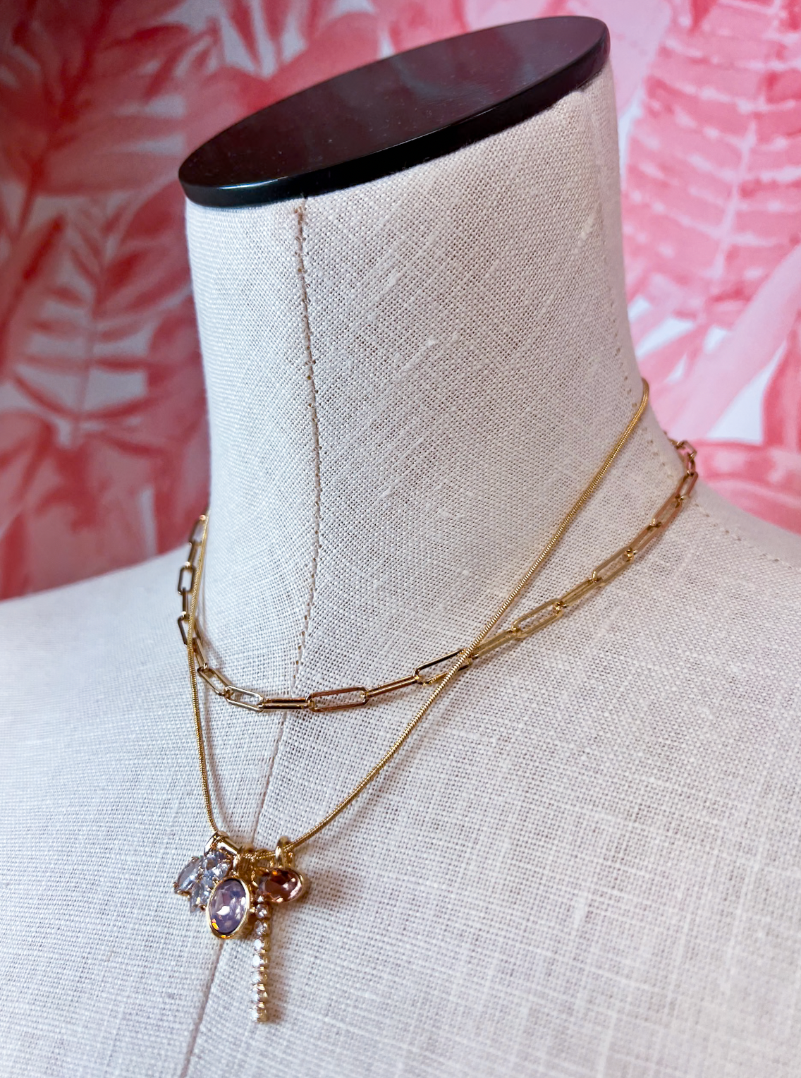 Crystal Cluster Charm Double-Layer Necklace *Final Sale*