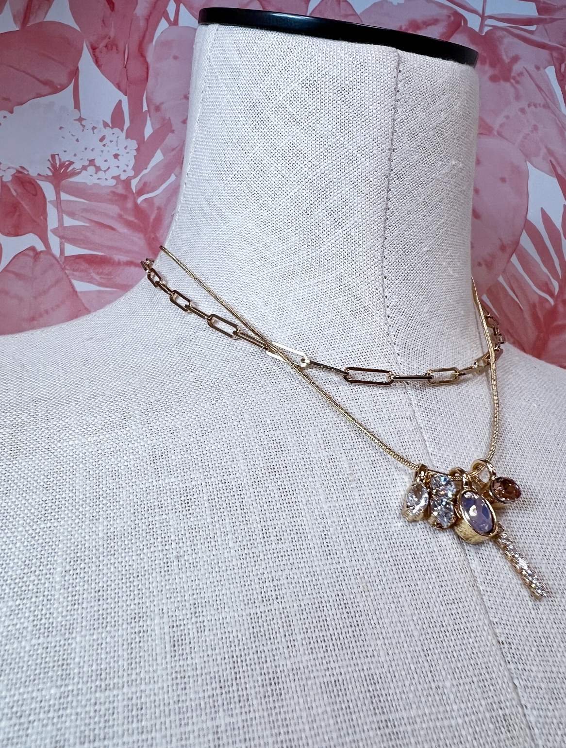 Crystal Cluster Charm Double-Layer Necklace *Final Sale*