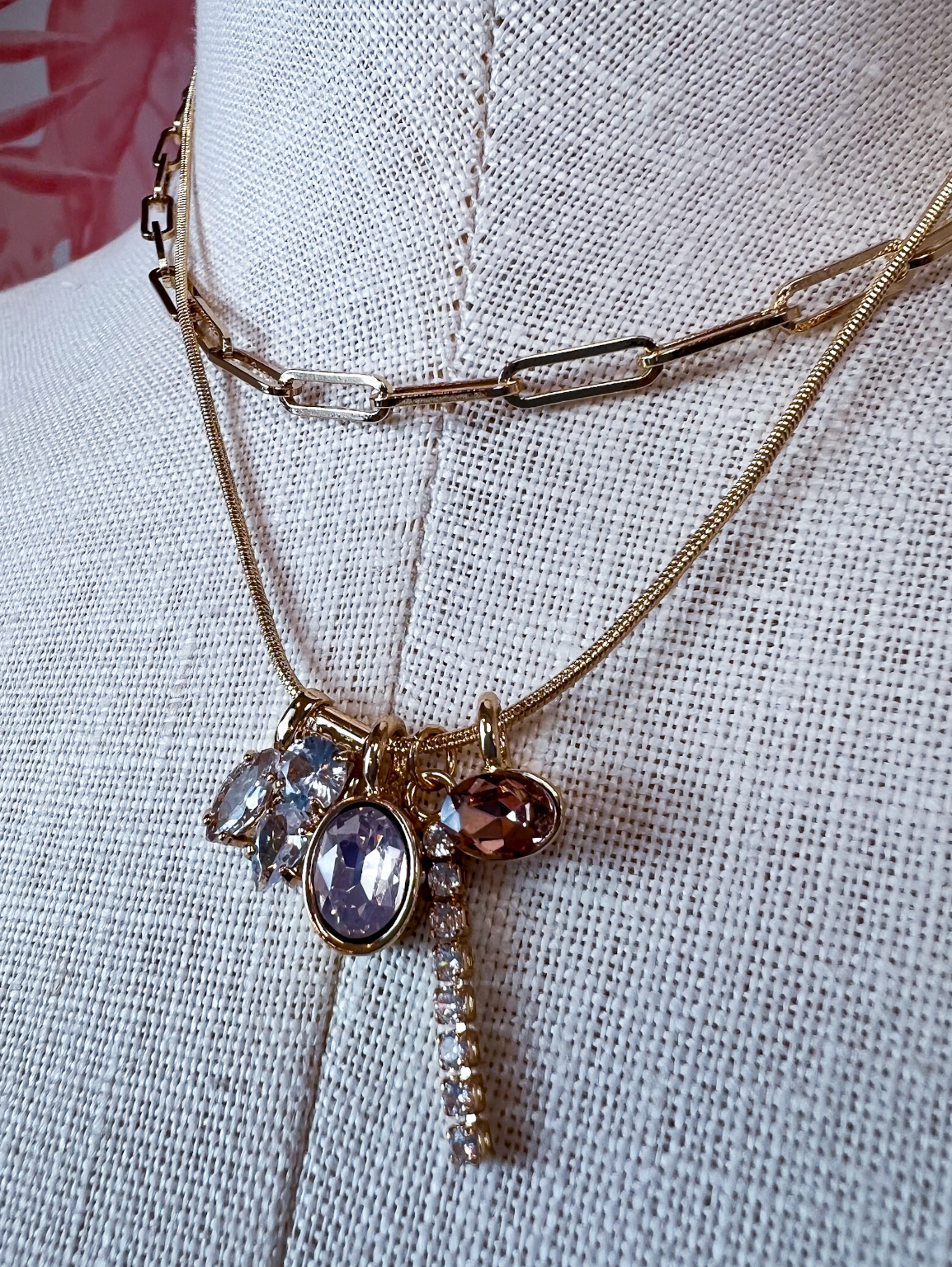 Crystal Cluster Charm Double-Layer Necklace *Final Sale*