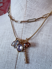 Crystal Cluster Charm Double-Layer Necklace *Final Sale*