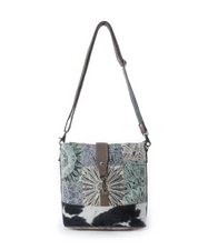 Myra | Willow Trace Canvas & Hairon Bag in Geo Sage *FINAL SALE*