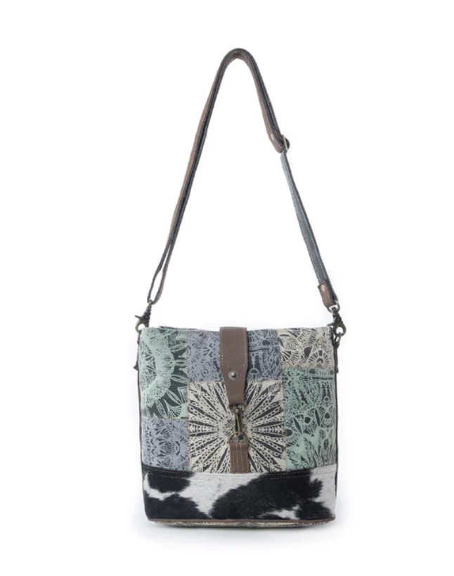 Myra | Willow Trace Canvas & Hairon Bag in Geo Sage *FINAL SALE*