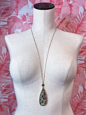 Dalmatian Jasper Teardrop Pendant Long Necklace *Final Sale*