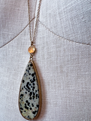 Dalmatian Jasper Teardrop Pendant Long Necklace *Final Sale*