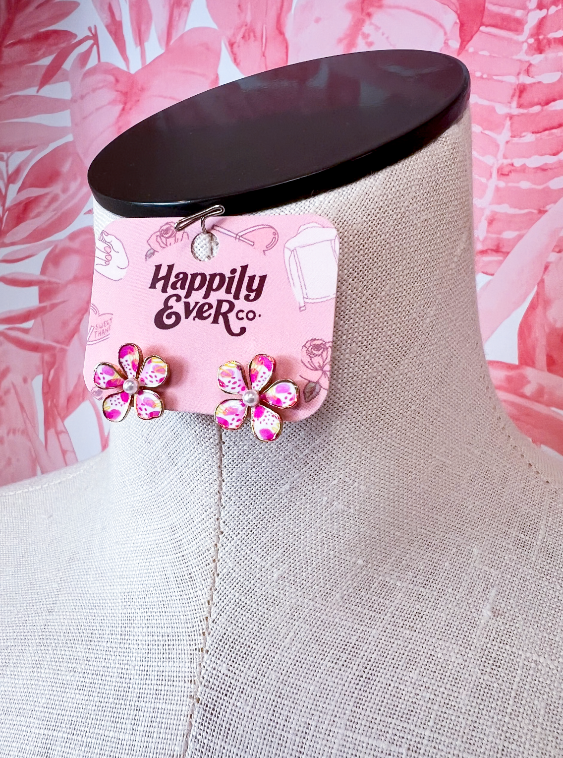 Doodle Daisy & Pearl Stud Earrings in Pink *Final Sale*