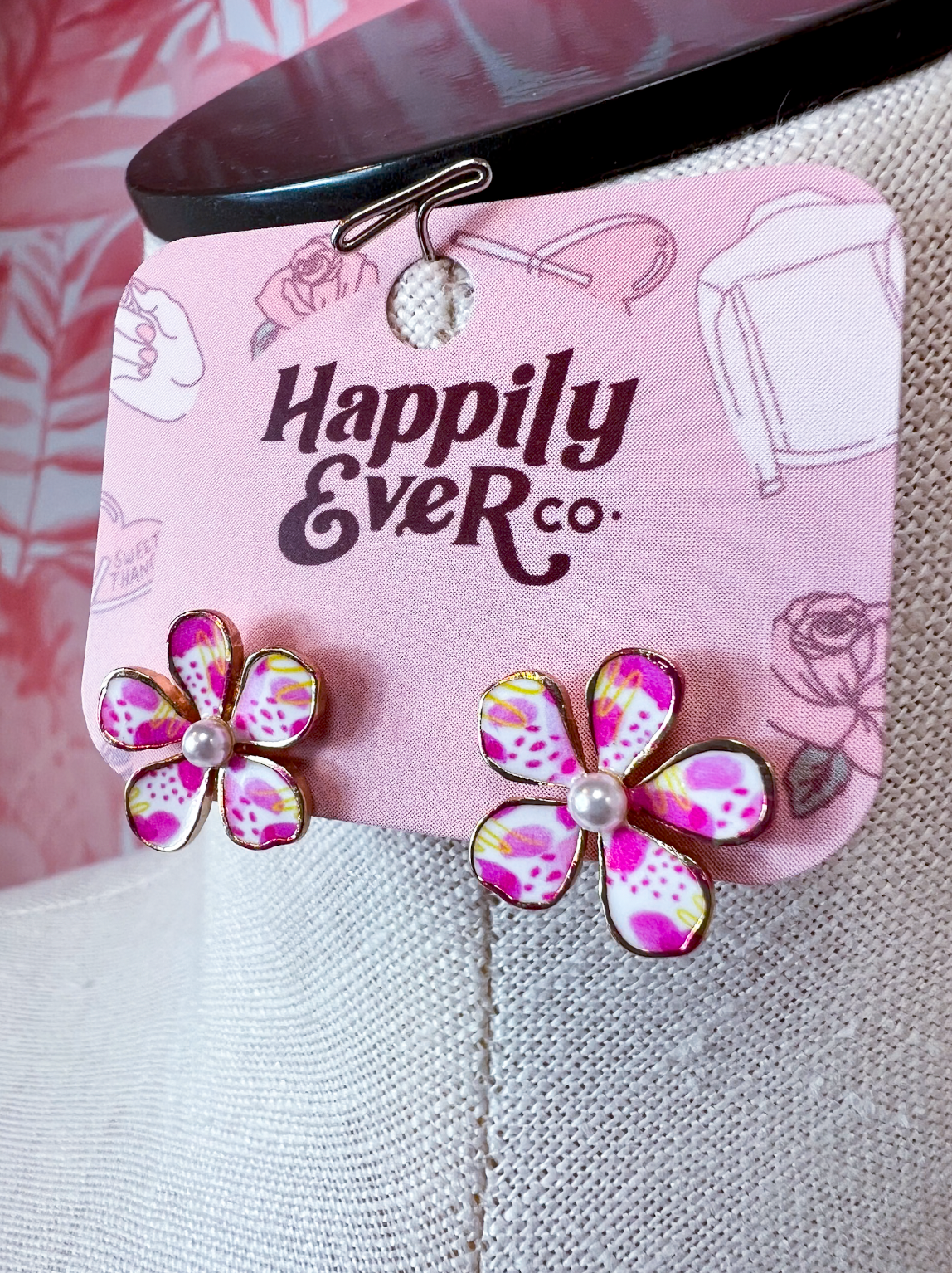Doodle Daisy & Pearl Stud Earrings in Pink *Final Sale*