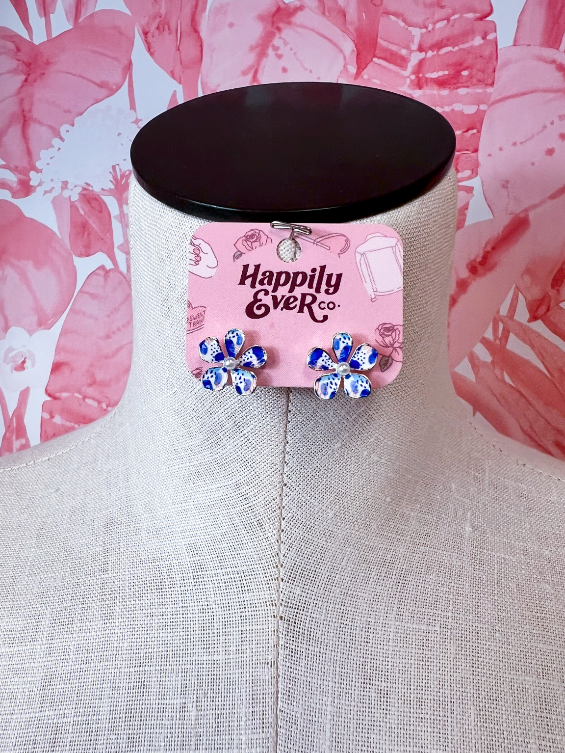 Doodle Daisy & Pearl Stud Earrings in Blue *Final Sale*