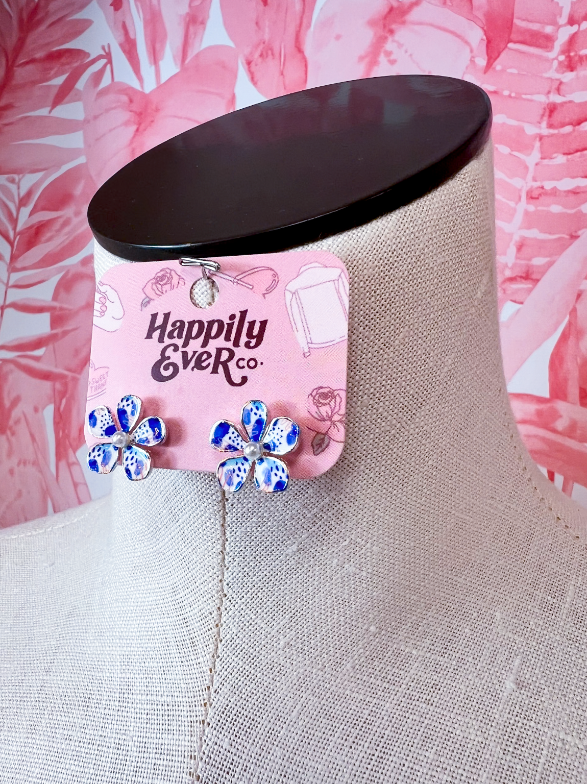 Doodle Daisy & Pearl Stud Earrings in Blue *Final Sale*
