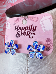Doodle Daisy & Pearl Stud Earrings in Blue *Final Sale*
