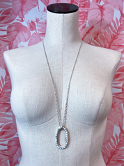 Oval & Howlite Bead Pendant Long Necklace in Silver *Final Sale*