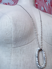 Oval & Howlite Bead Pendant Long Necklace in Silver *Final Sale*