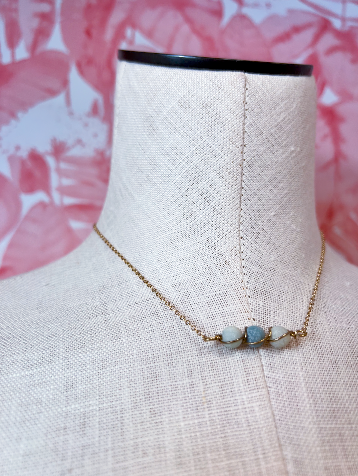 Wire Wrapped Semi Precious Stone Necklace in Amazonite *Final Sale*