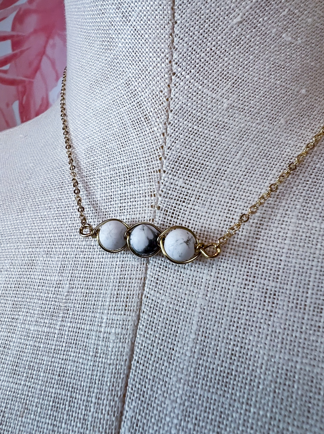 Wire Wrapped Semi Precious Stone Necklace in Howlite *Final Sale*