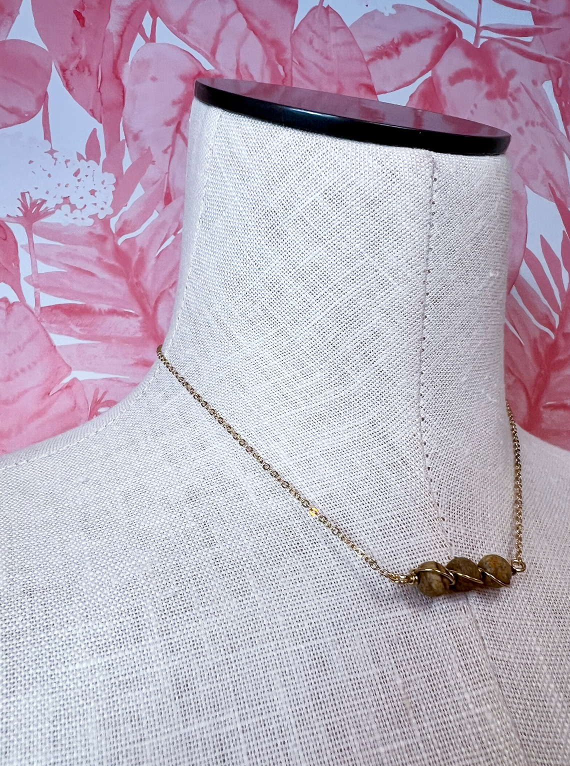 Wire Wrapped Semi Precious Stone Necklace in Picture Jasper *Final Sale*