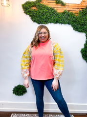 Rustic Blooms Colorblock Top in Coral *40% OFF* ALL SALES ARE FINAL*