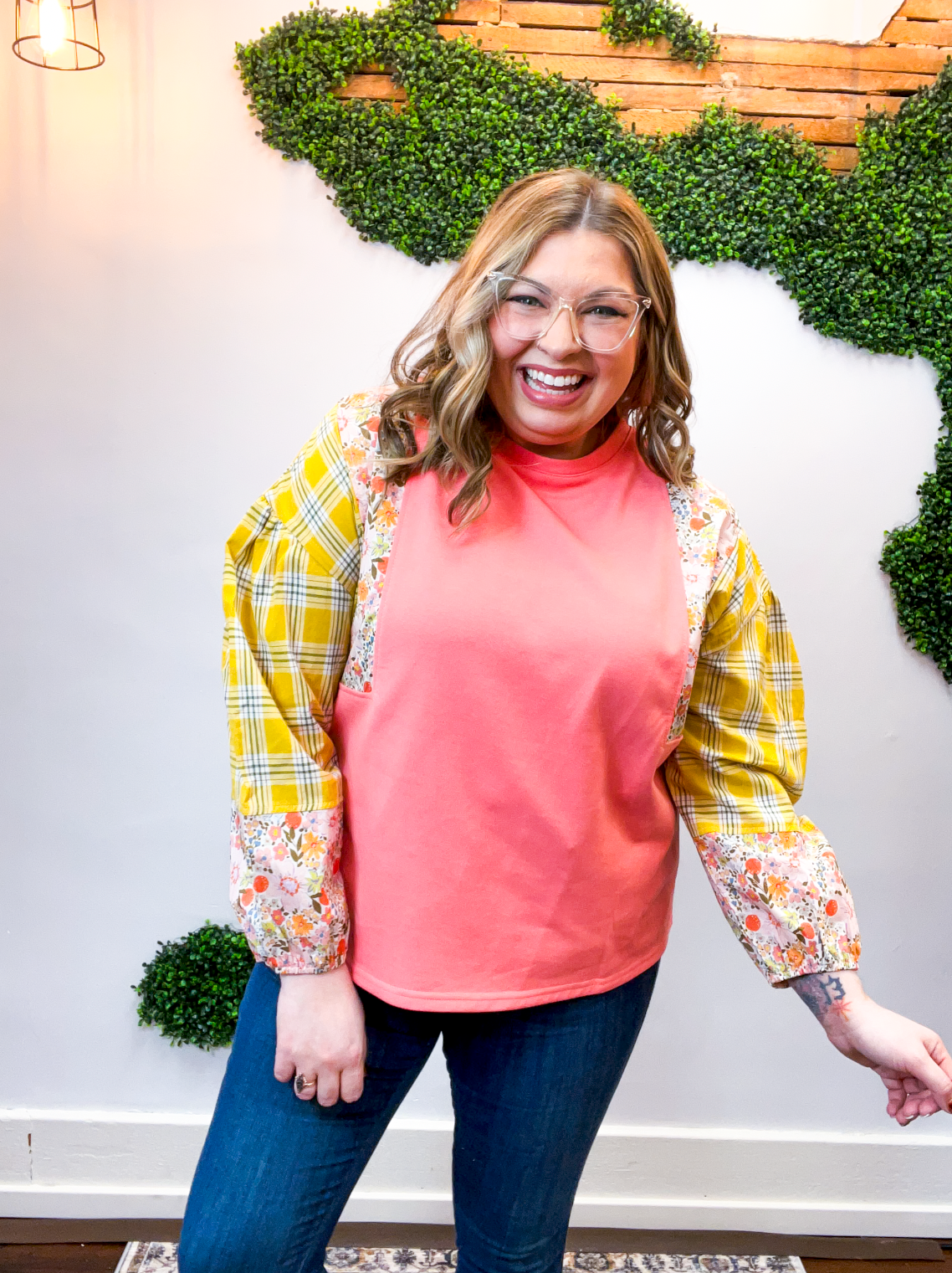 Rustic Blooms Colorblock Top in Coral *40% OFF* ALL SALES ARE FINAL*