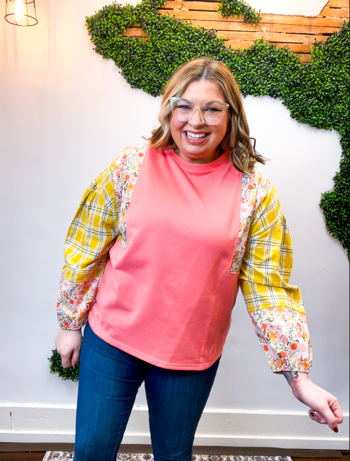 Rustic Blooms Colorblock Top in Coral *40% OFF* ALL SALES ARE FINAL*